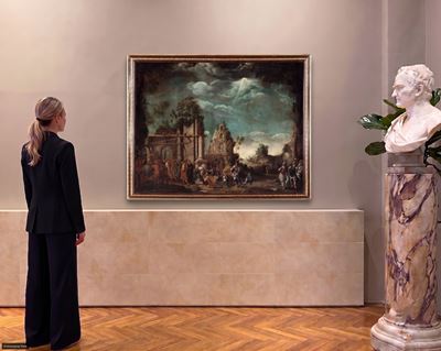 Adorazione dei Magi tra rovine classiche, olio su tela