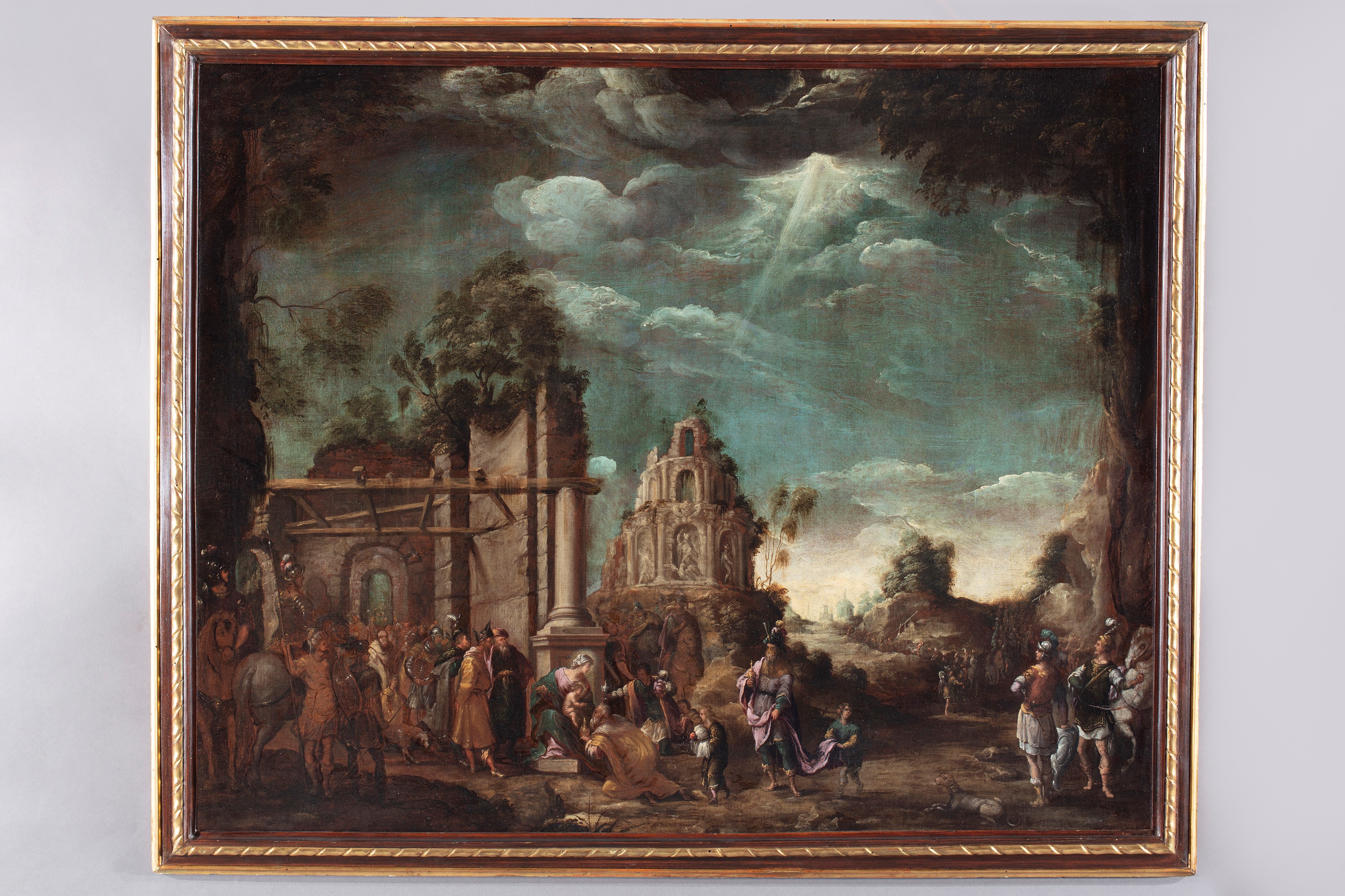 Domenico Carpinoni - Adorazione dei Magi tra rovine classiche, olio su tela