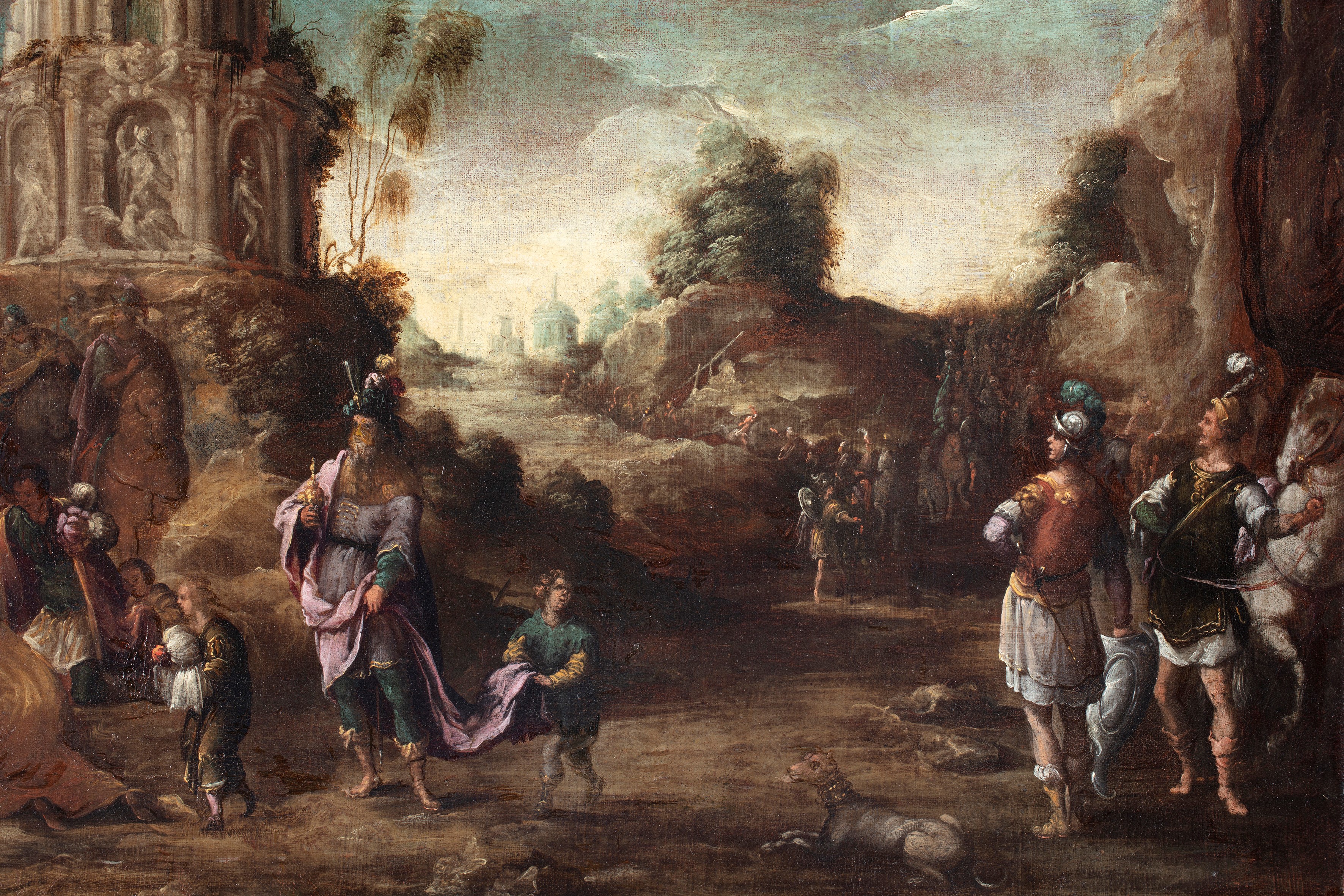 Domenico Carpinoni - Adorazione dei Magi tra rovine classiche, olio su tela