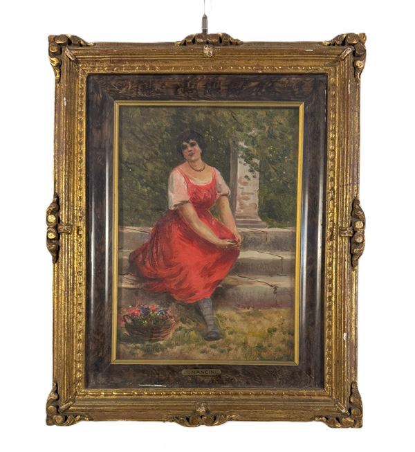 Anonimo del XIX secolo - Ritratto di donna sotto il pergolato
