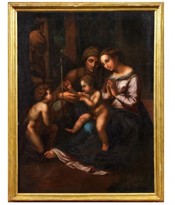 Anonimo del XVII secolo - Madonna con Bambino, San Giovannino ed Elisabetta, (copia da Raffaello)