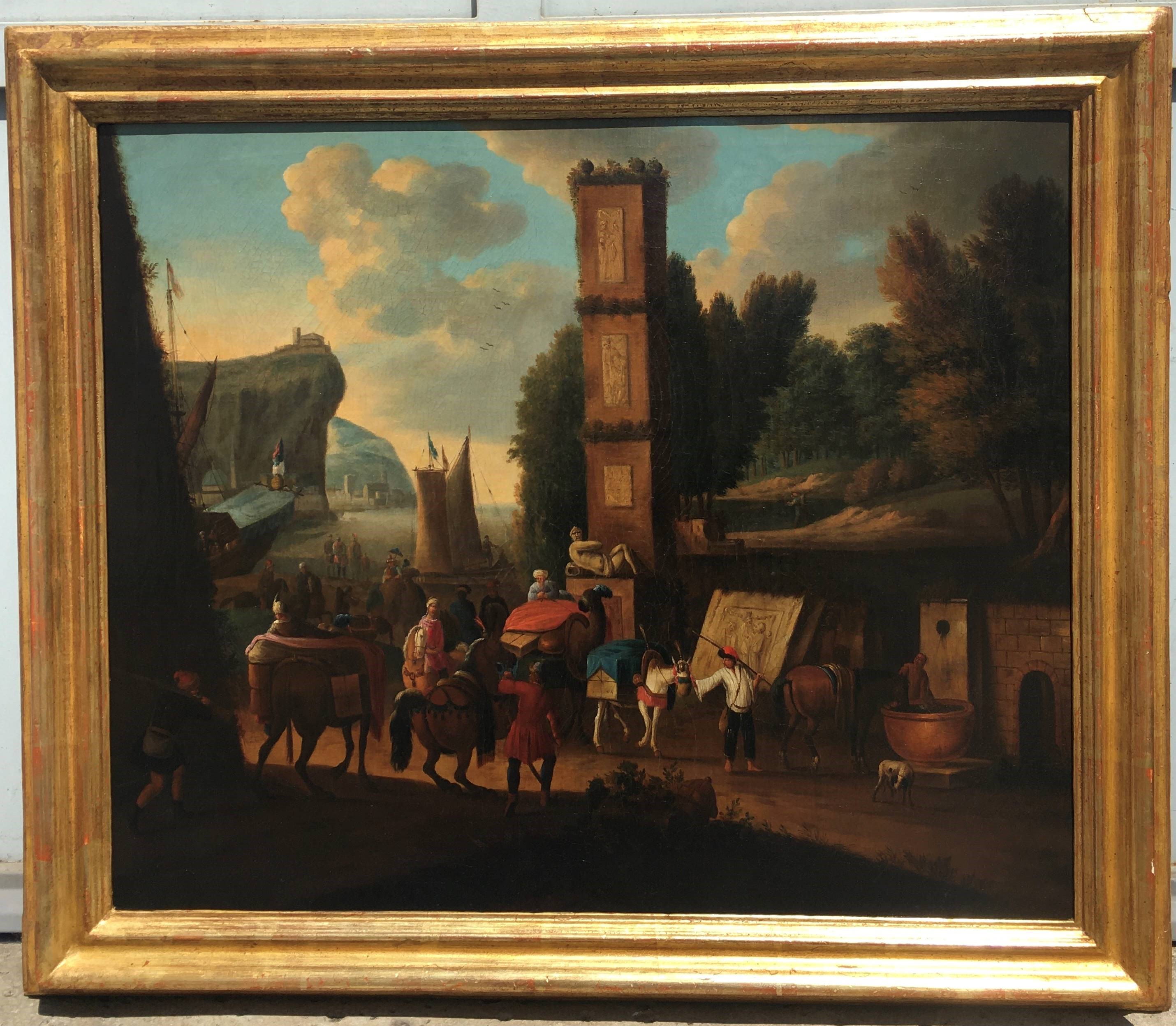 Veduta di porto con obelisco