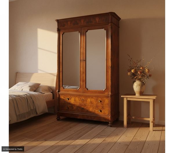 Armadio lastronato in noce e radica di noce