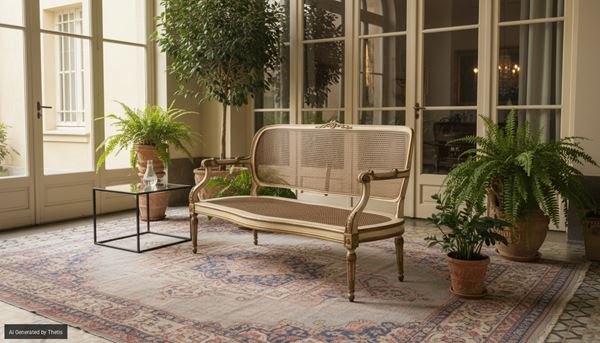 Divano in legno laccato e dorato