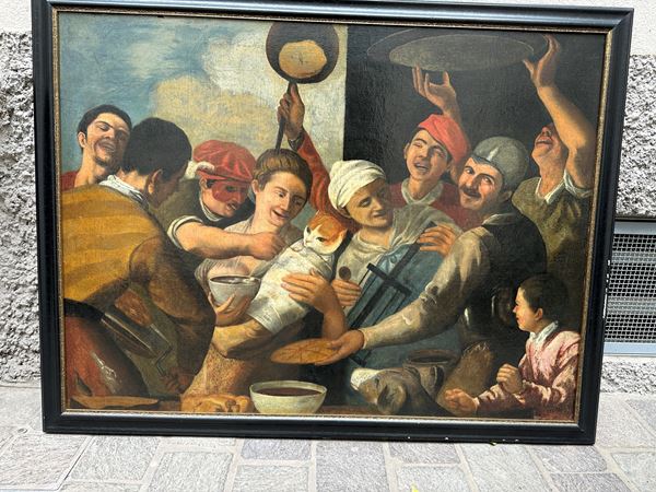 Scuola lombarda del XVIII secolo - Festa con un gatto in fasce