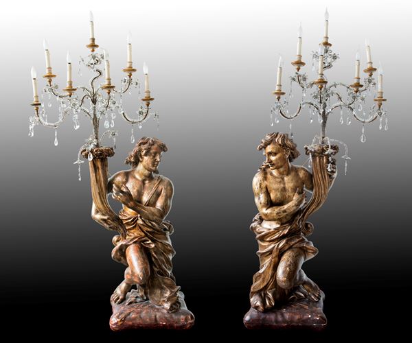 Scultore italiano del XVII secolo - Coppia di candelieri