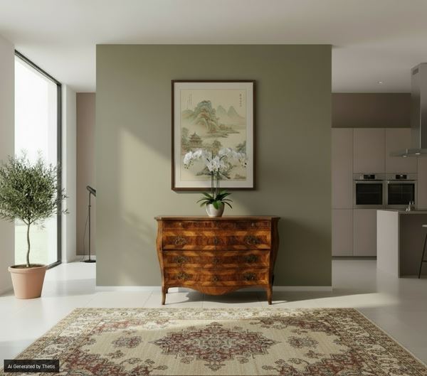 Cassettone lastronato in carrubo, noce e radica, Modena