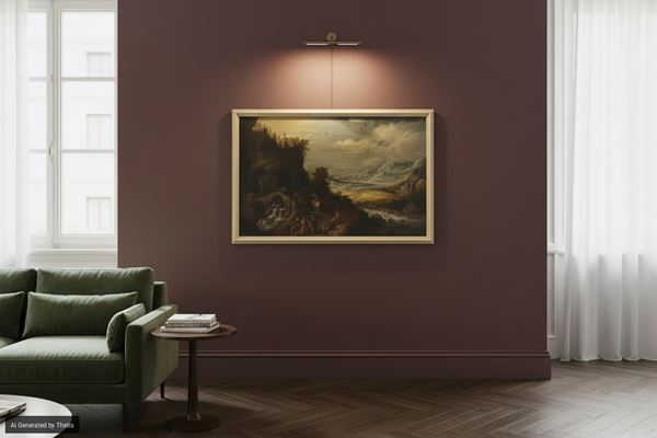 Paesaggio fluviale con viandanti