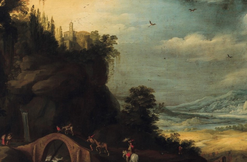 Paesaggio fluviale con viandanti