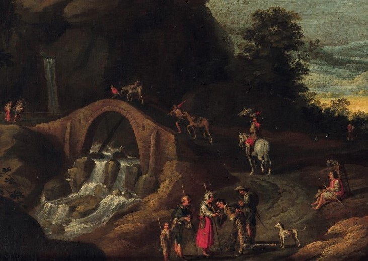 Paesaggio fluviale con viandanti