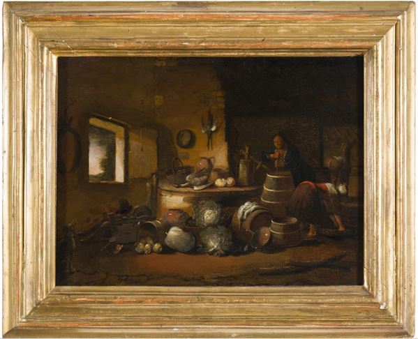 DAVID TENIERS IL GIOVANE - Interno di cucina con figure