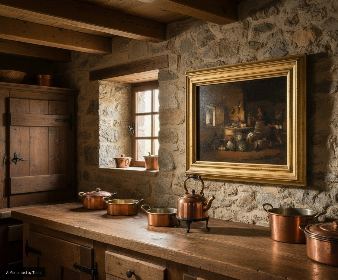 David Teniers il Giovane - Interno di cucina con figure, olio su tavola