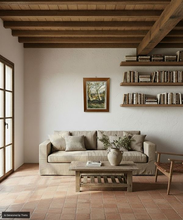 Paesaggio con casali e alberi