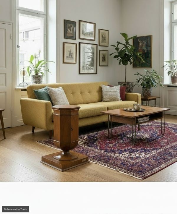 Comodino a tulipano lastronato in noce