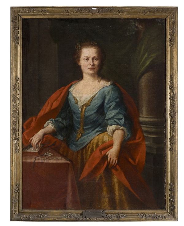 Anonimo del XVIII secolo - Ritratto di Eleonora Cambiaghi moglie di Ferdinando Orsi con mantello rosso