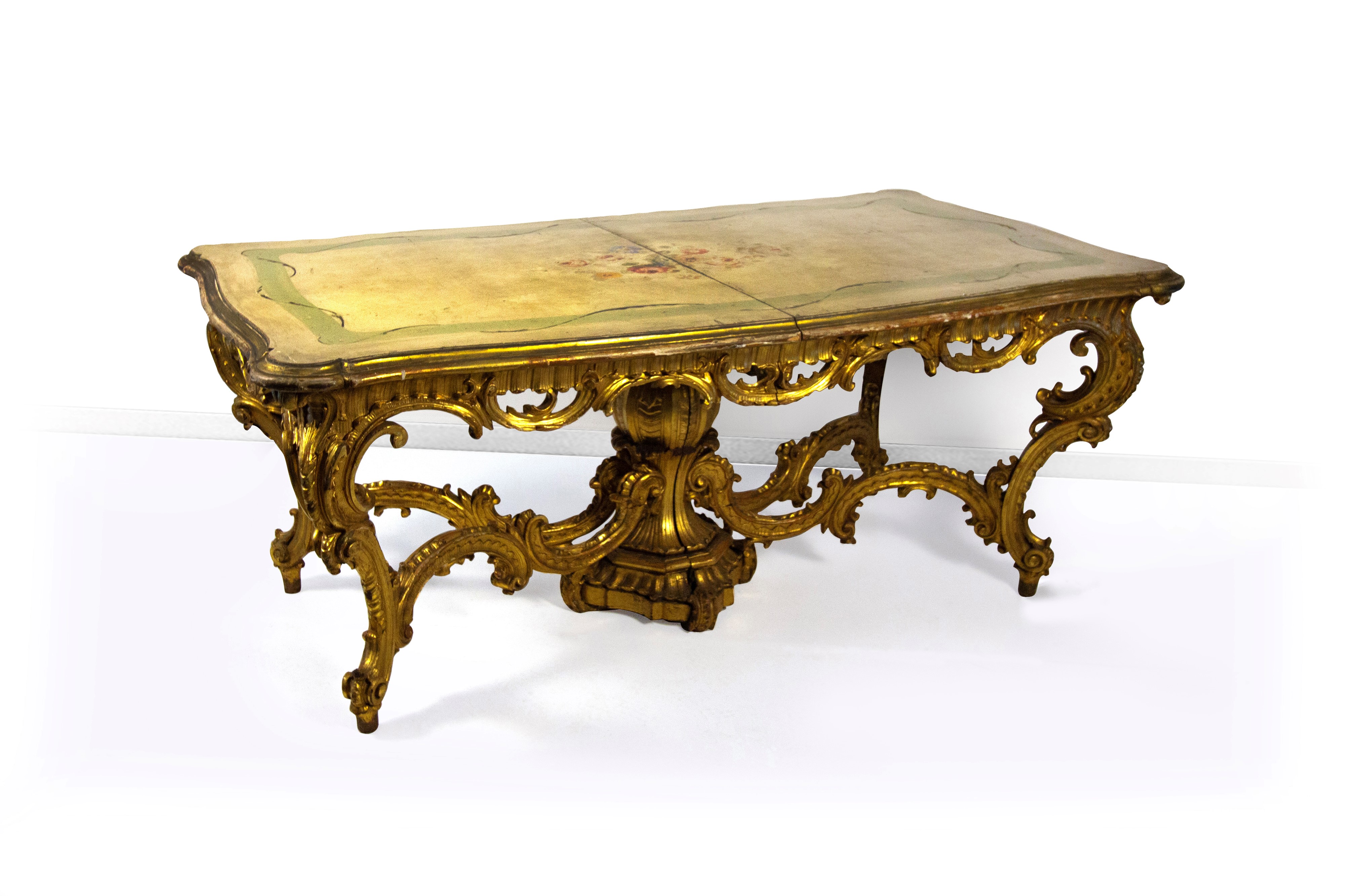 Tavolo in legno scolpito, dorato e laccato , Lombardia