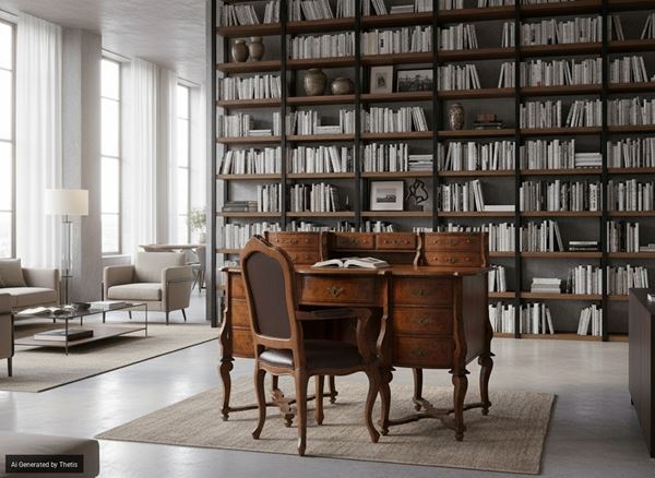 Scrivania 'alla Mazzarino' lastronata in noce e radica