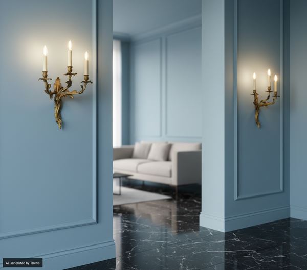 Coppia di appliques in bronzo dorato di gusto Luigi XV