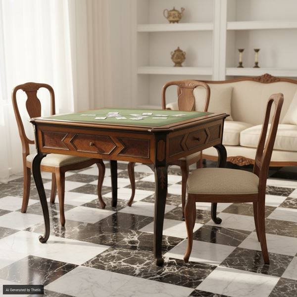 Tavolino da gioco lastronato in noce