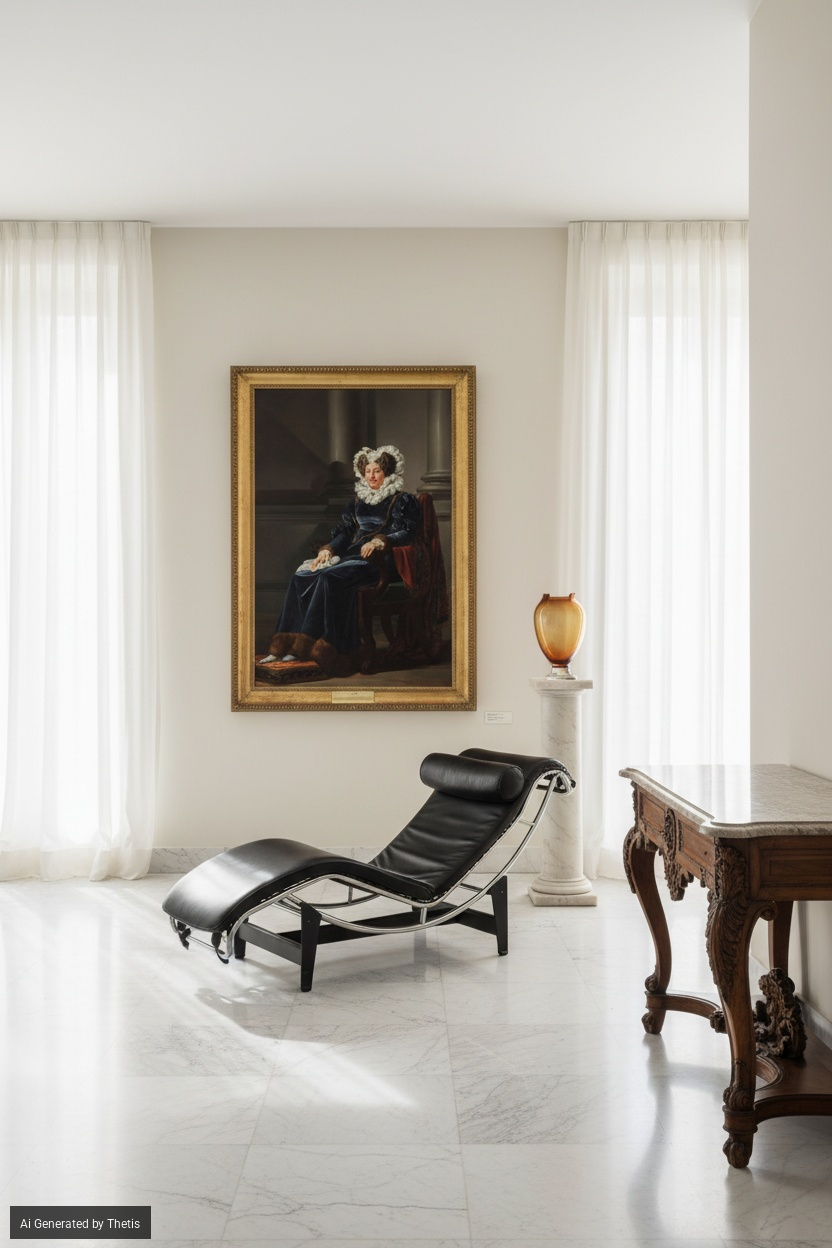 Anonimo del XIX secolo, "Ritratto di dama in abito blu", olio su tela