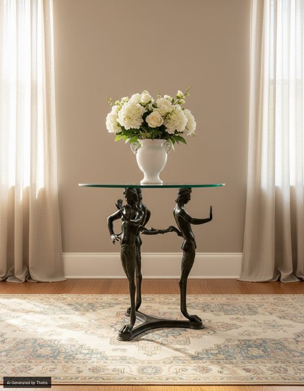 Tavolo basso con base tripode in bronzo