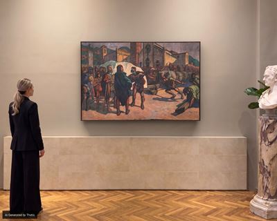 Michelangelo in piazza del Duomo a Pietrasanta, olio su tela (1926)