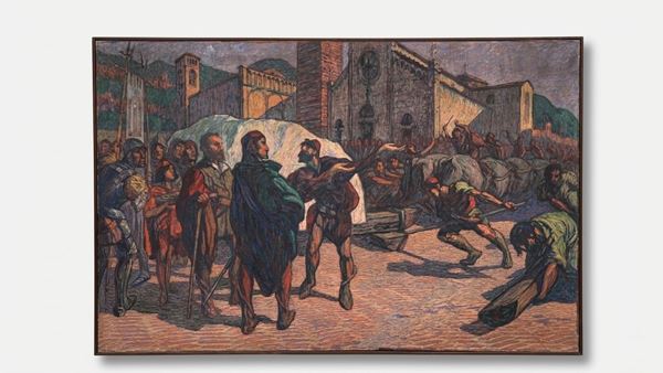 FEDERICO SARTORI - Michelangelo in piazza del Duomo a Pietrasanta, 1926 