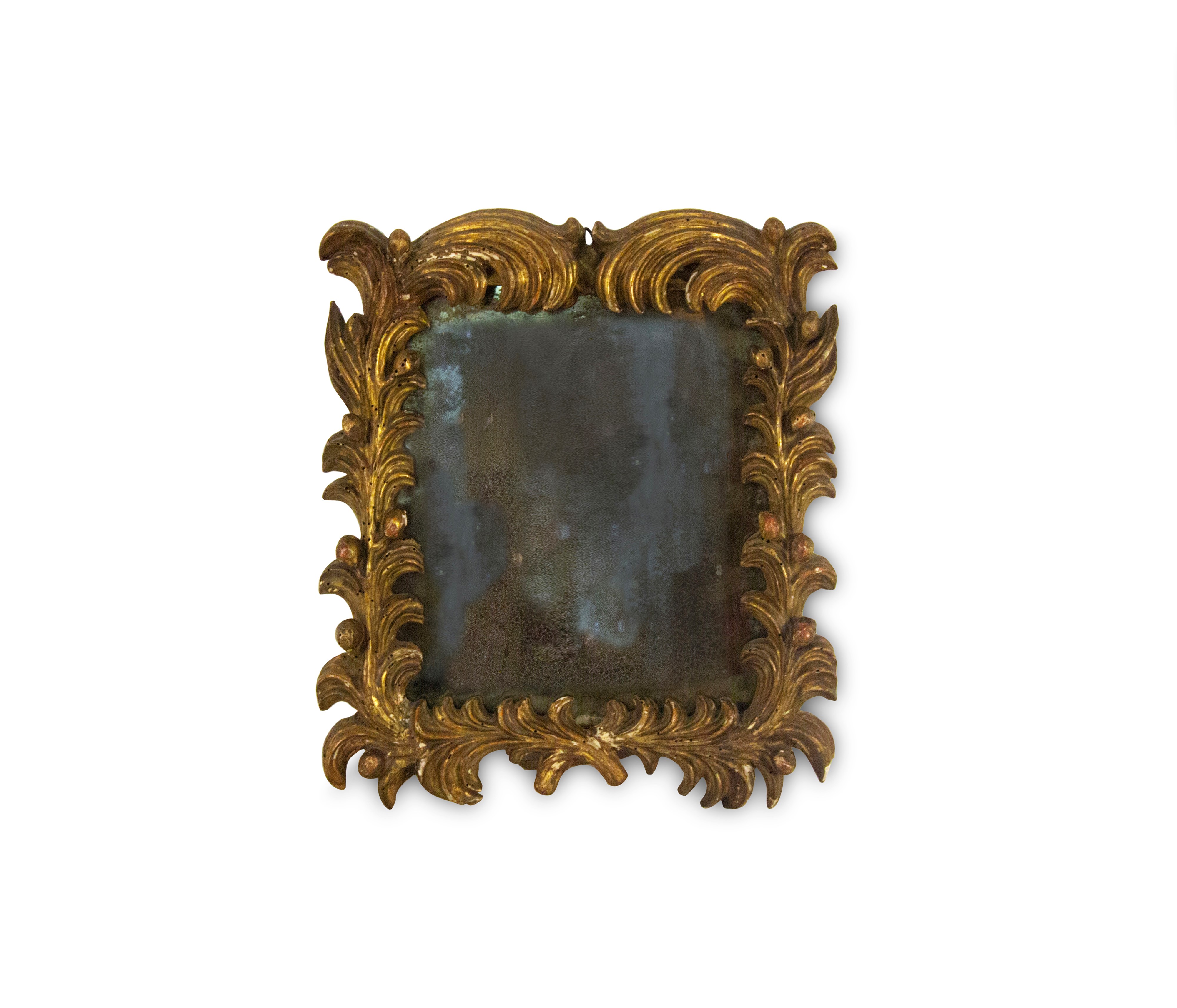 Cornice montata a specchiera in legno scolpito e dorato