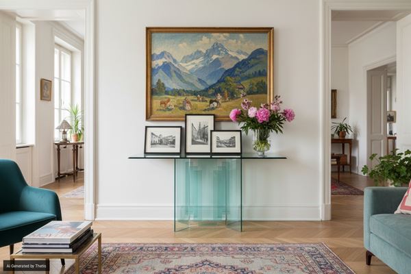 Console in cristallo trasparente, vetreria italiana