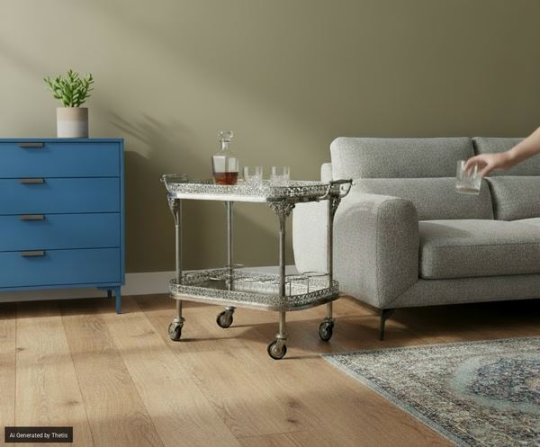 Carrello portavivande in metallo argentato