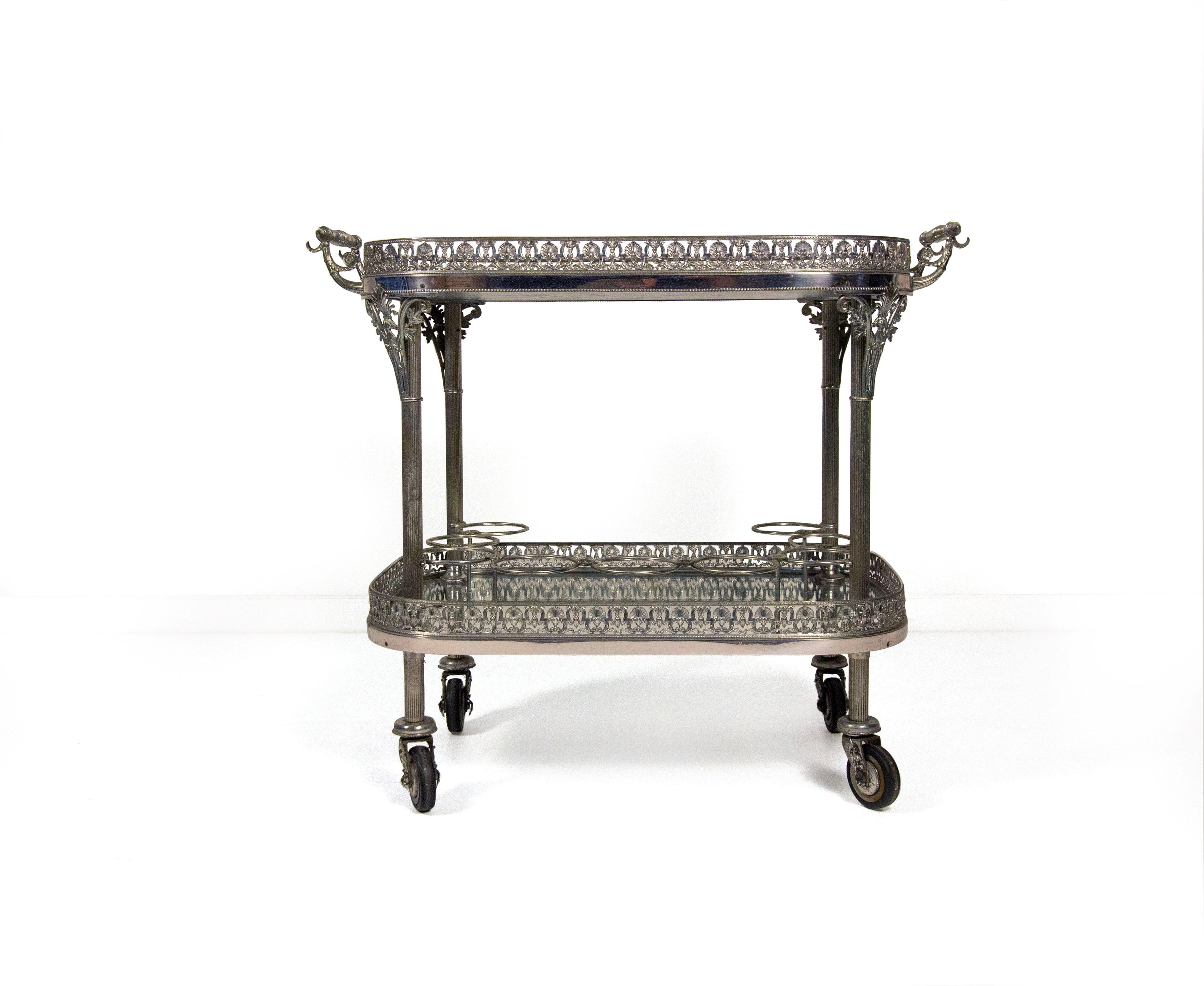 Carrello portavivande in metallo argentato