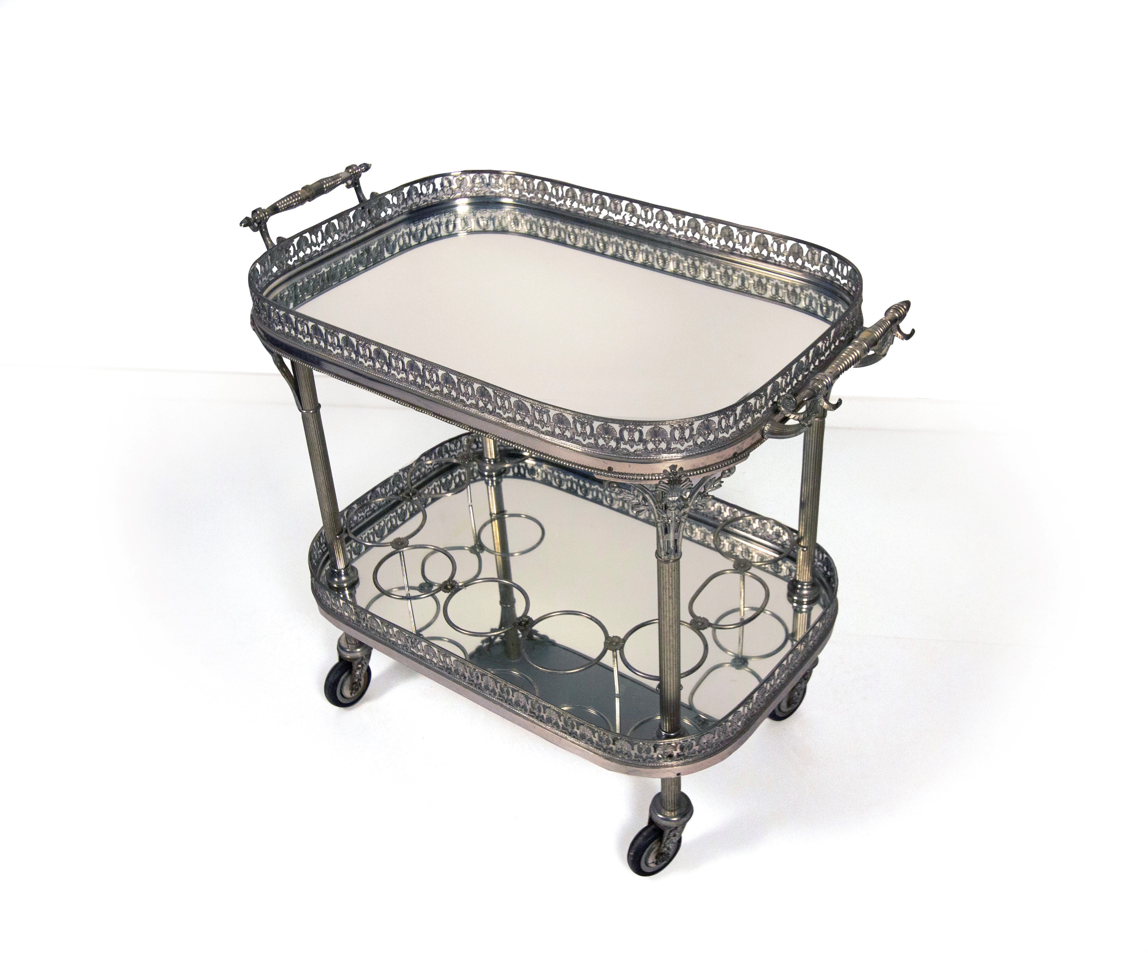 Carrello portavivande in metallo argentato