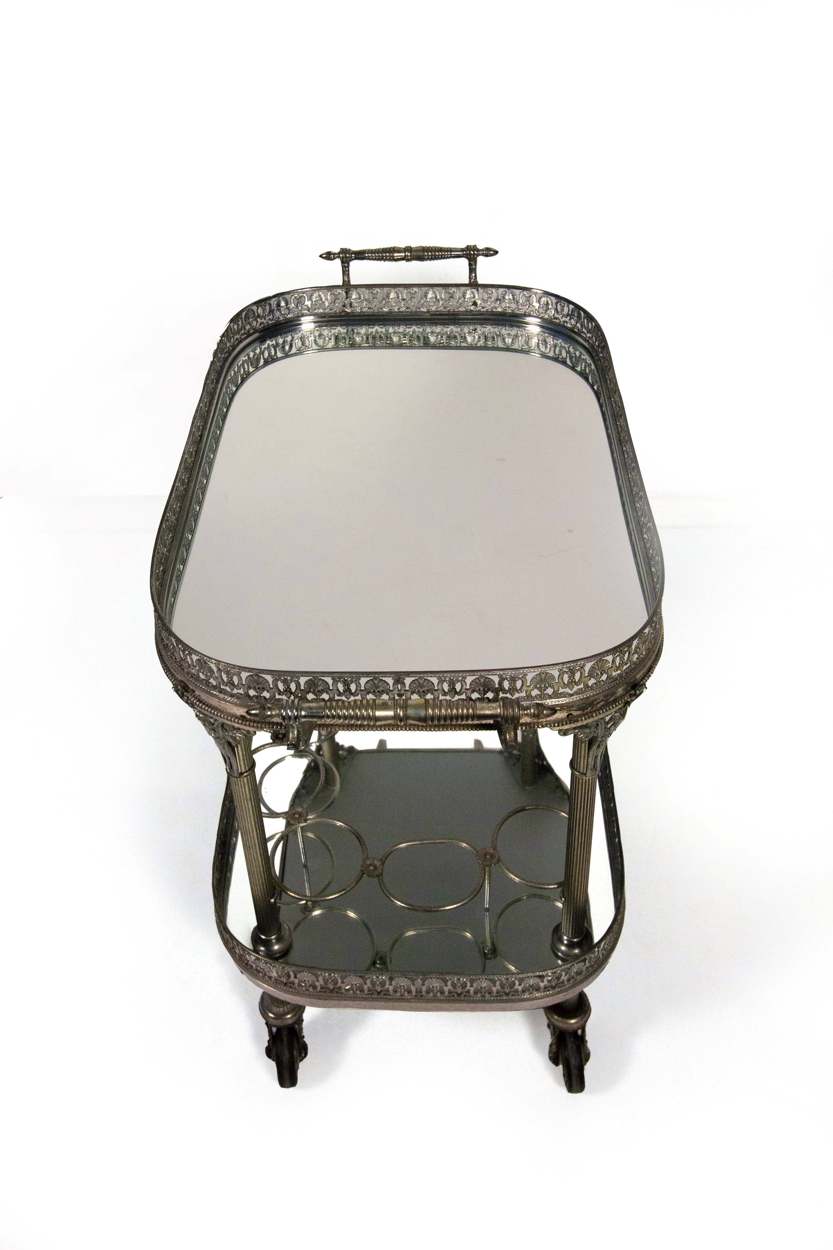 Carrello portavivande in metallo argentato