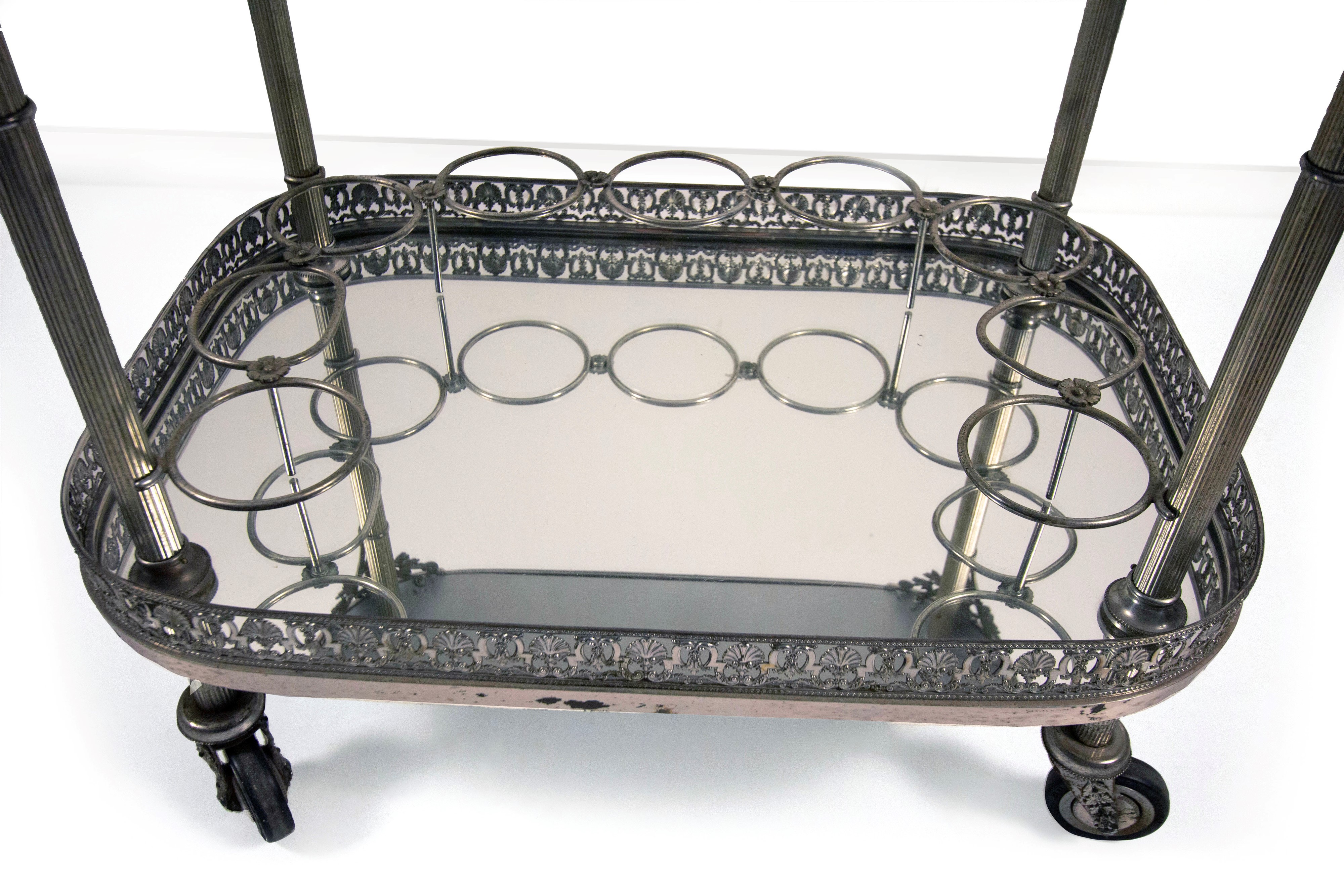 Carrello portavivande in metallo argentato