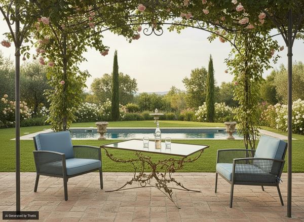 Tavolino in ferro battuto e vetro