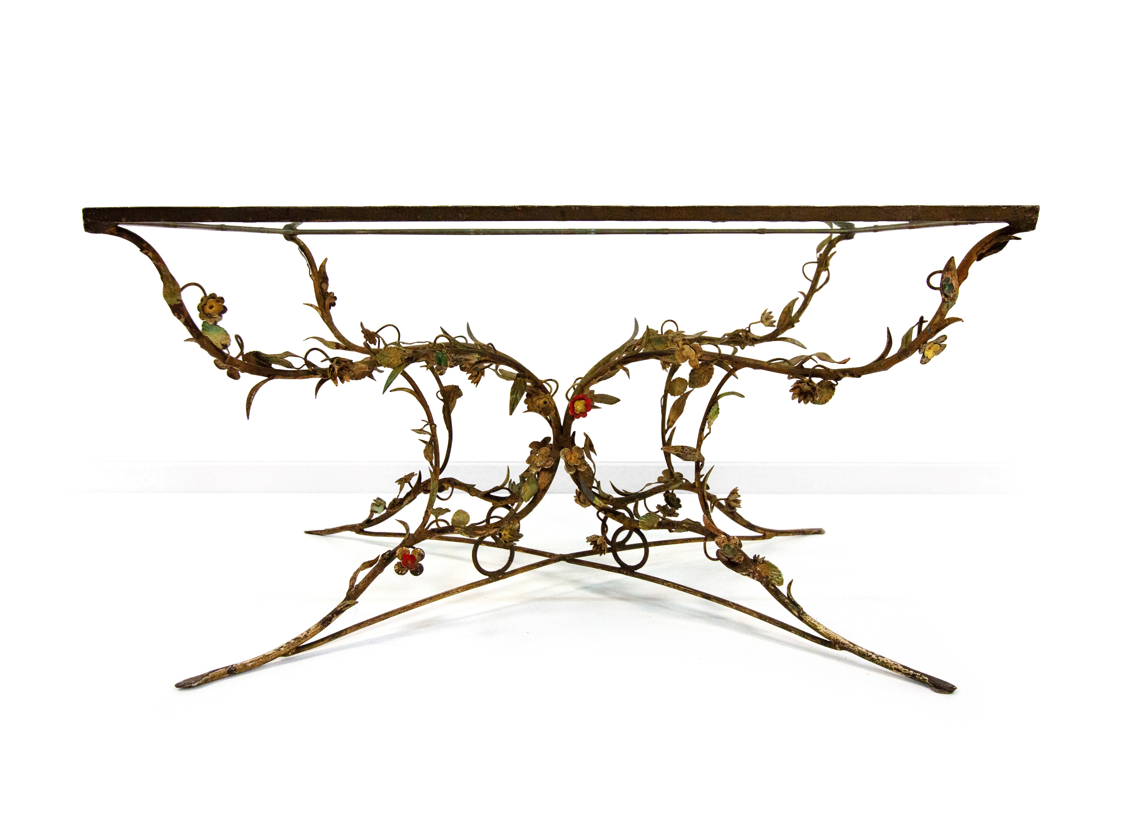 Tavolino in ferro battuto e vetro