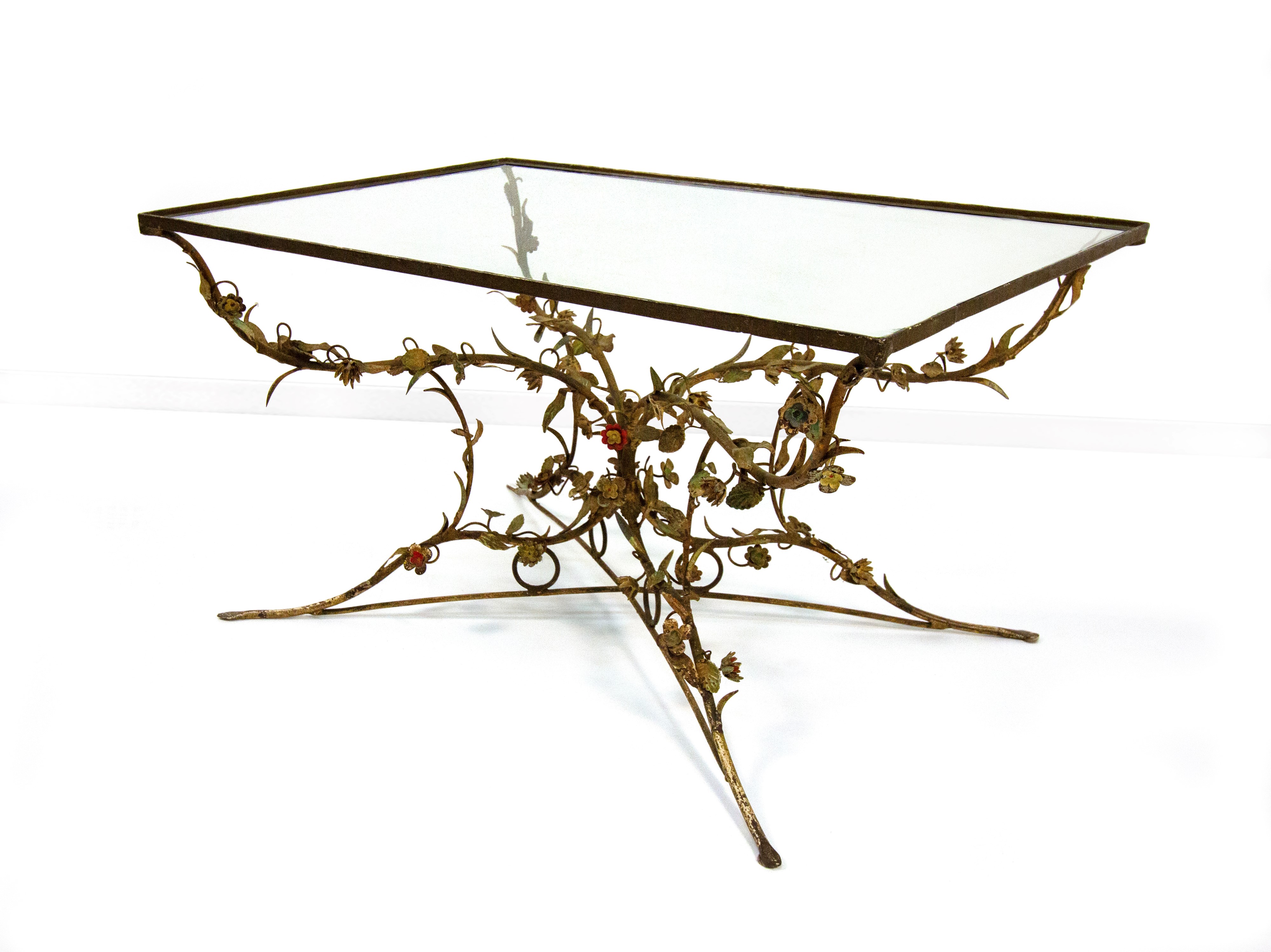 Tavolino in ferro battuto e vetro