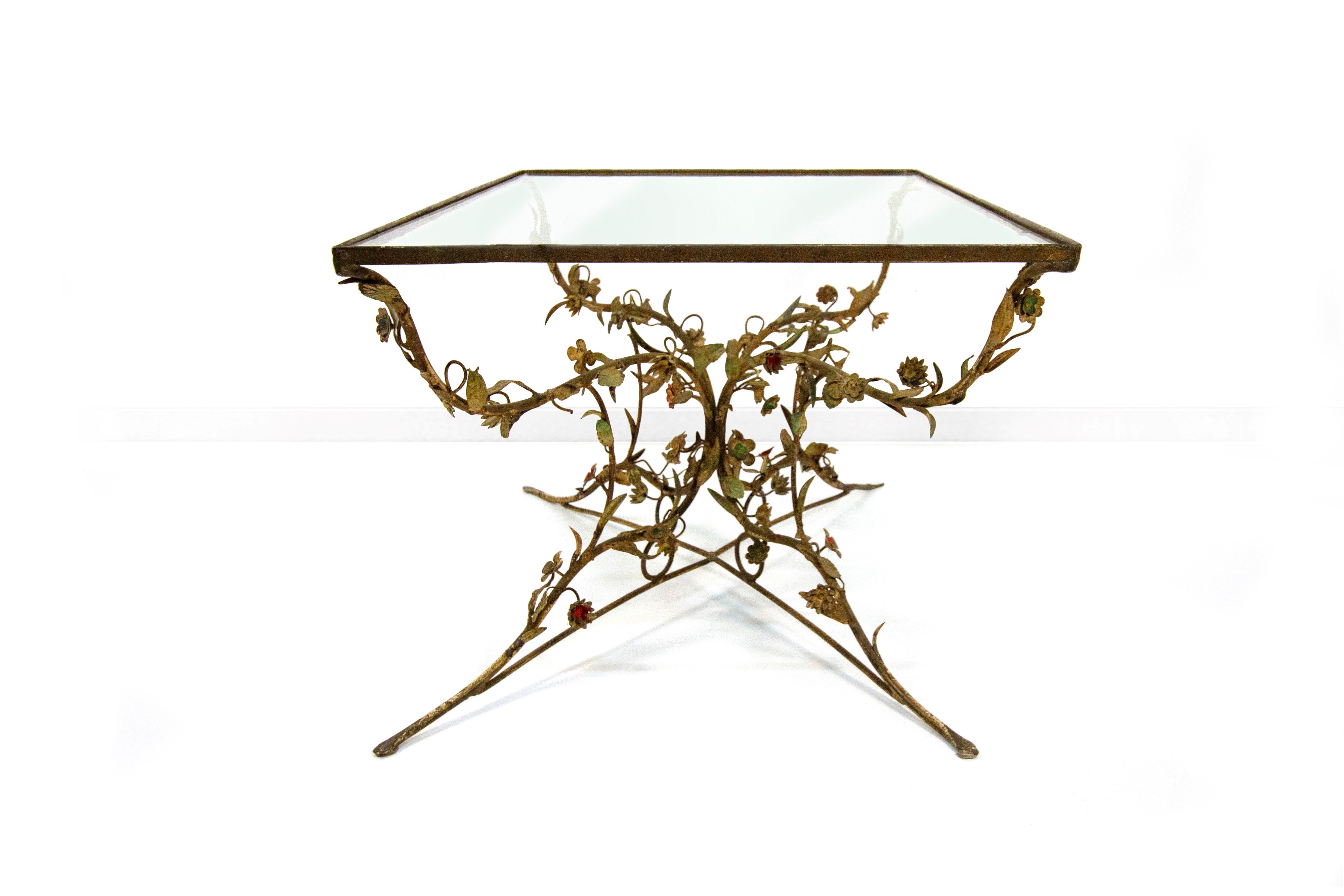 Tavolino in ferro battuto e vetro