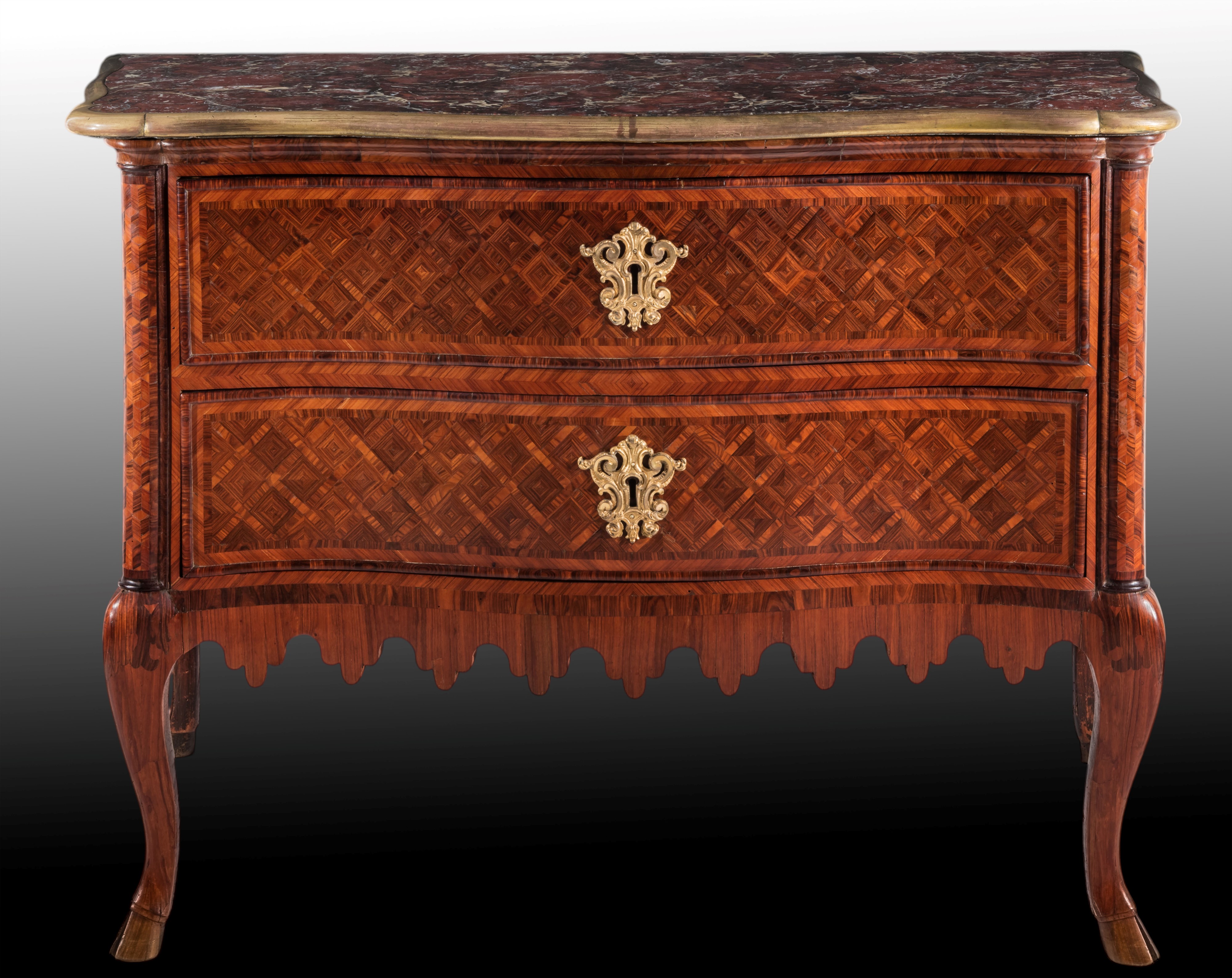 Cassettone intarsiato a marqueterie in legni diversi, Roma