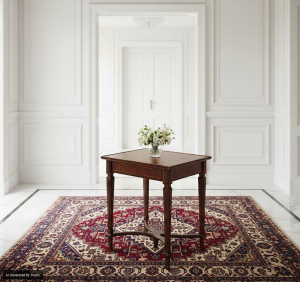 Tavolino intarsiato in noce e legni diversi, Lombardia