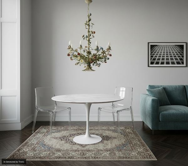 Lampadario in metallo e ferro battuto policromo