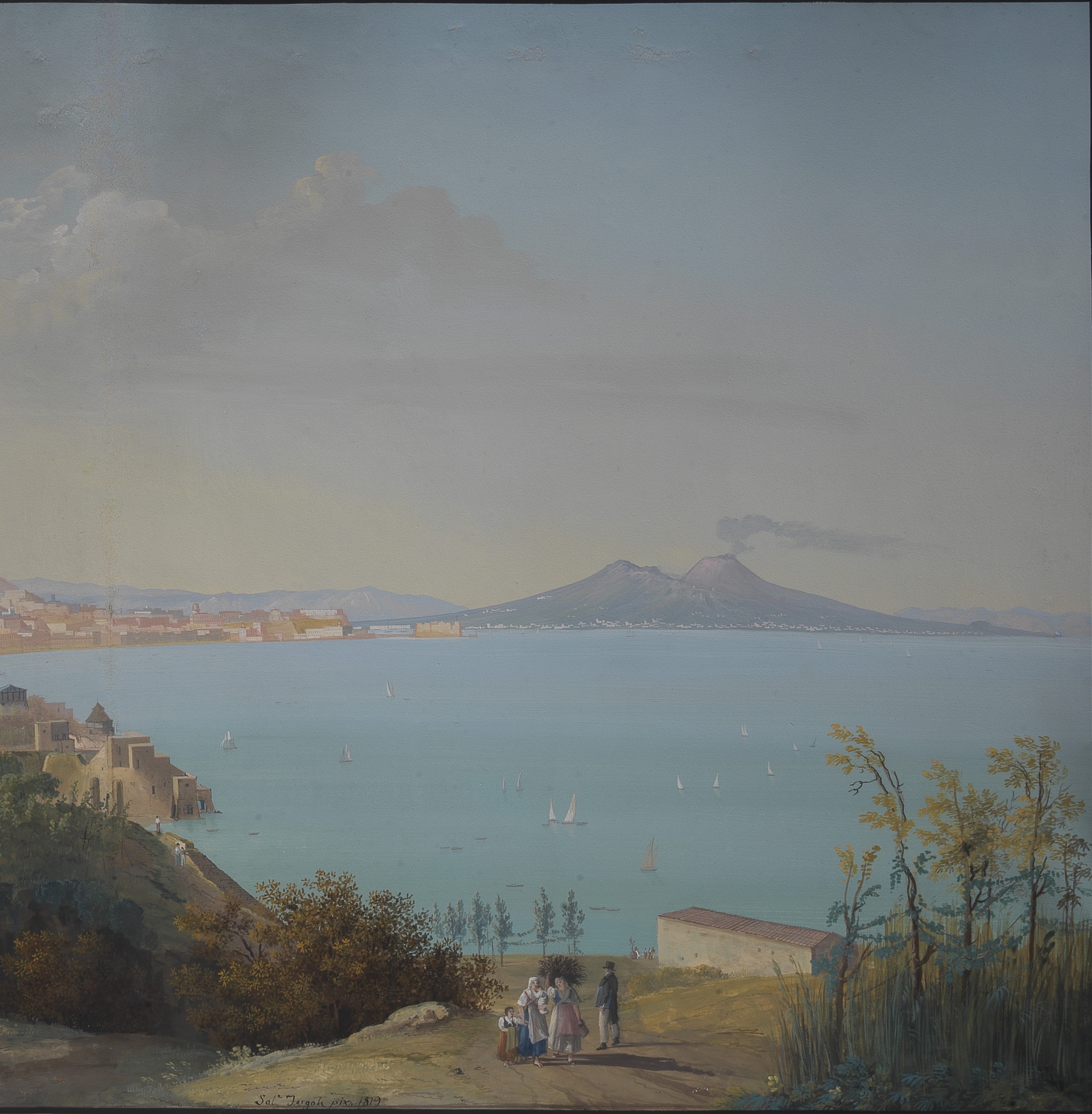 Salvatore Fergola - Veduta del Golfo di Napoli, tempera su carta (1819)