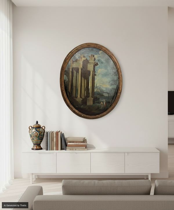 Anonimo del XVIII secolo - Capriccio architettonico con figure