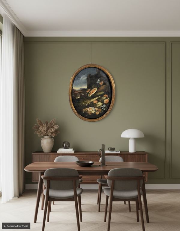 Anonimo del XVIII secolo - Natura morta con angurie e fiori