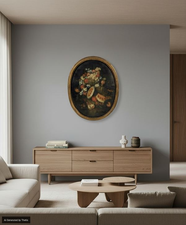 Anonimo del XVIII secolo - Natura morta con angurie e fiori