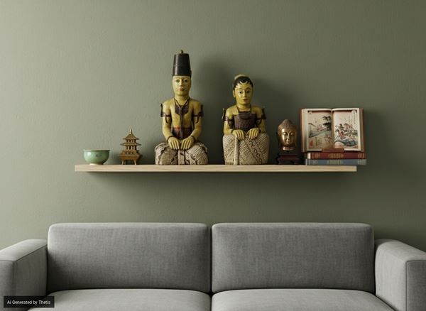 Coppia di sculture in legno policromo, Giappone