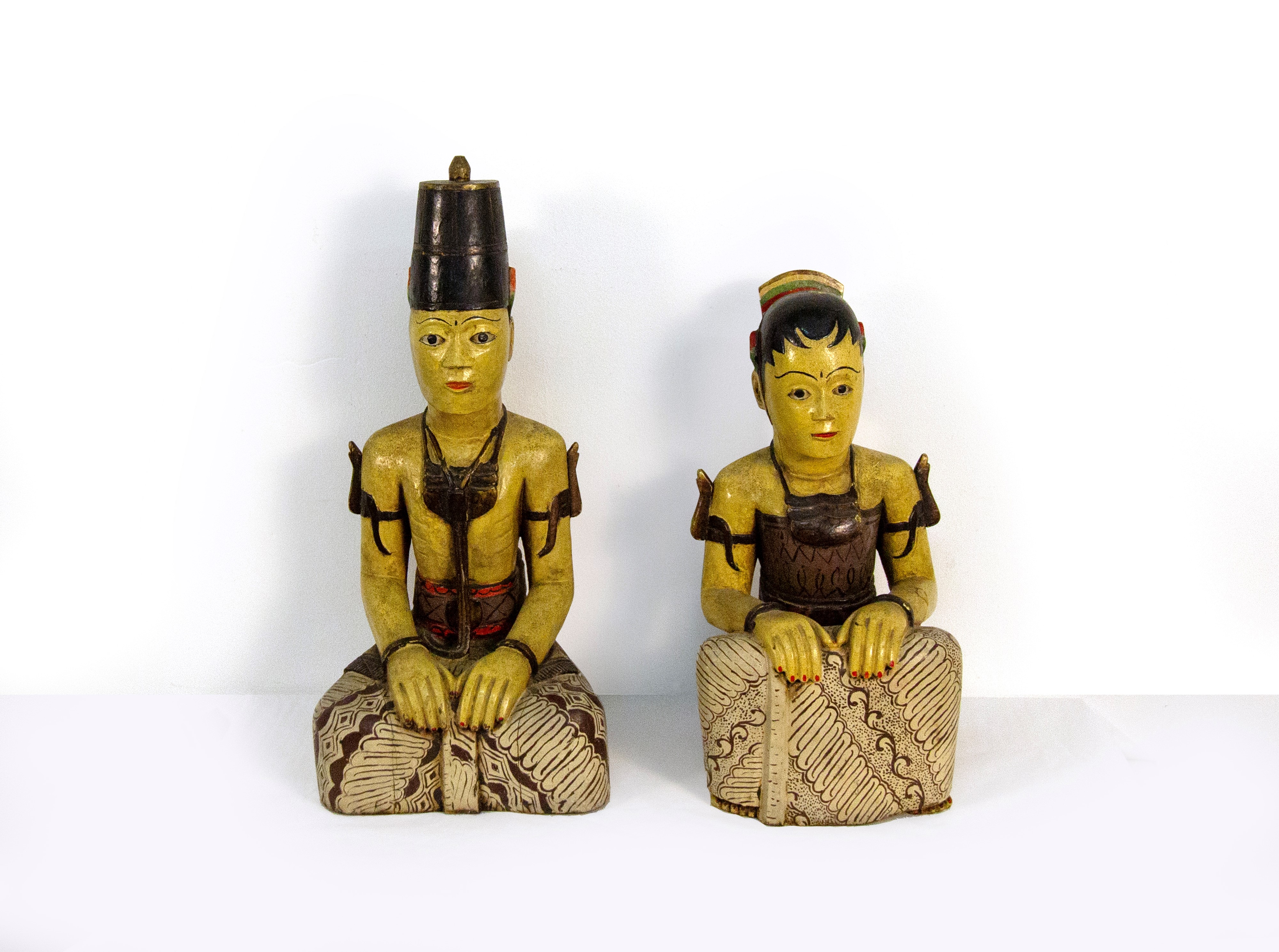 Coppia di sculture in legno policromo, Giappone