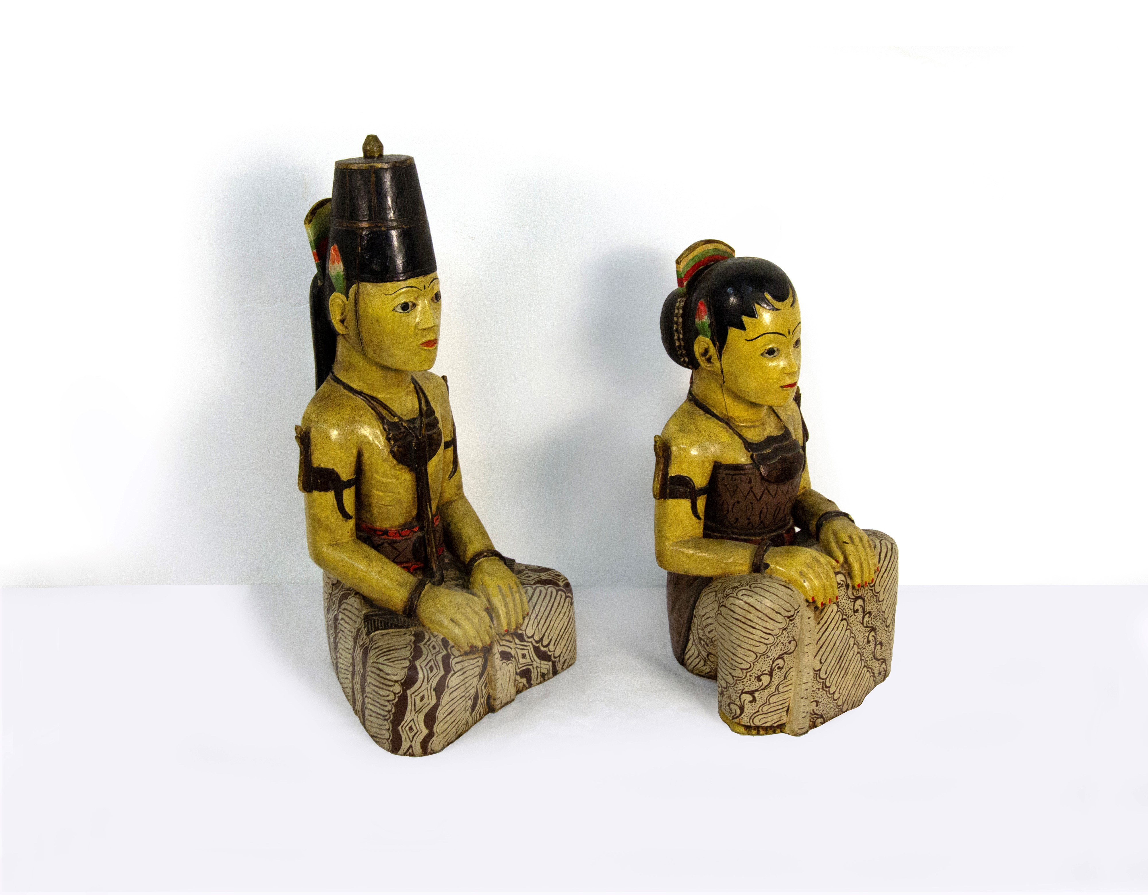 Coppia di sculture in legno policromo, Giappone