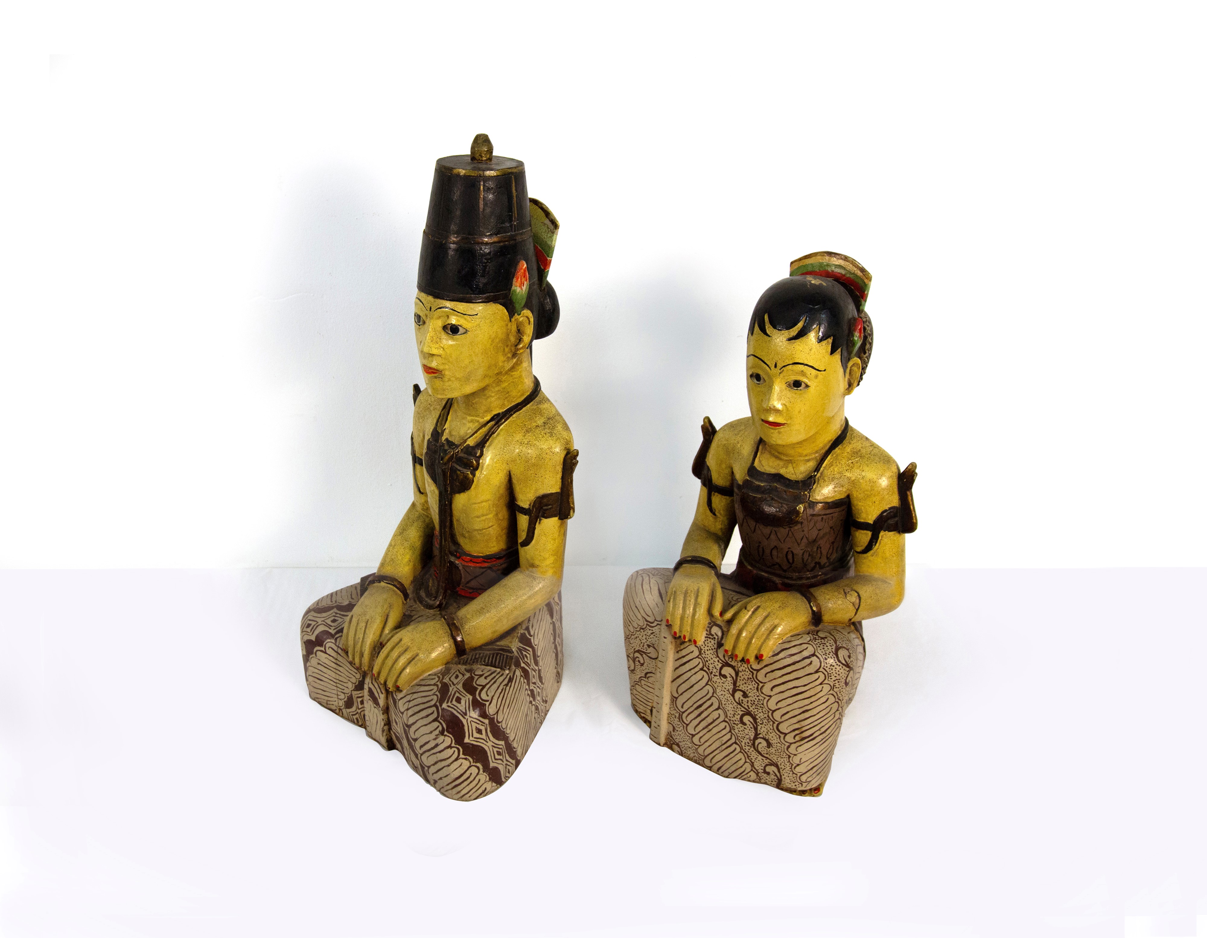 Coppia di sculture in legno policromo, Giappone