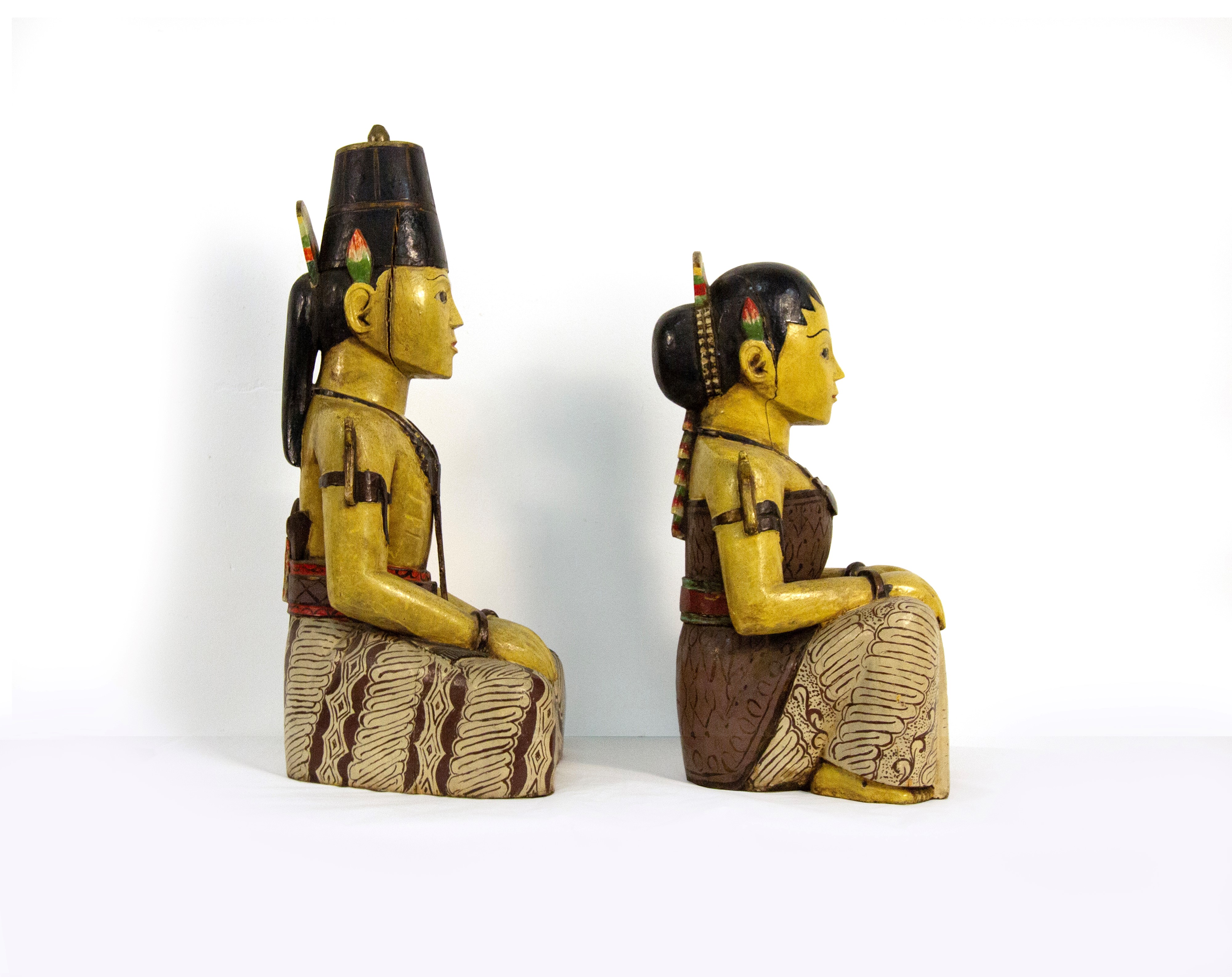 Coppia di sculture in legno policromo, Giappone